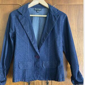 Denim blazer XL Sheered sleeve cuffs-Stacey Summers